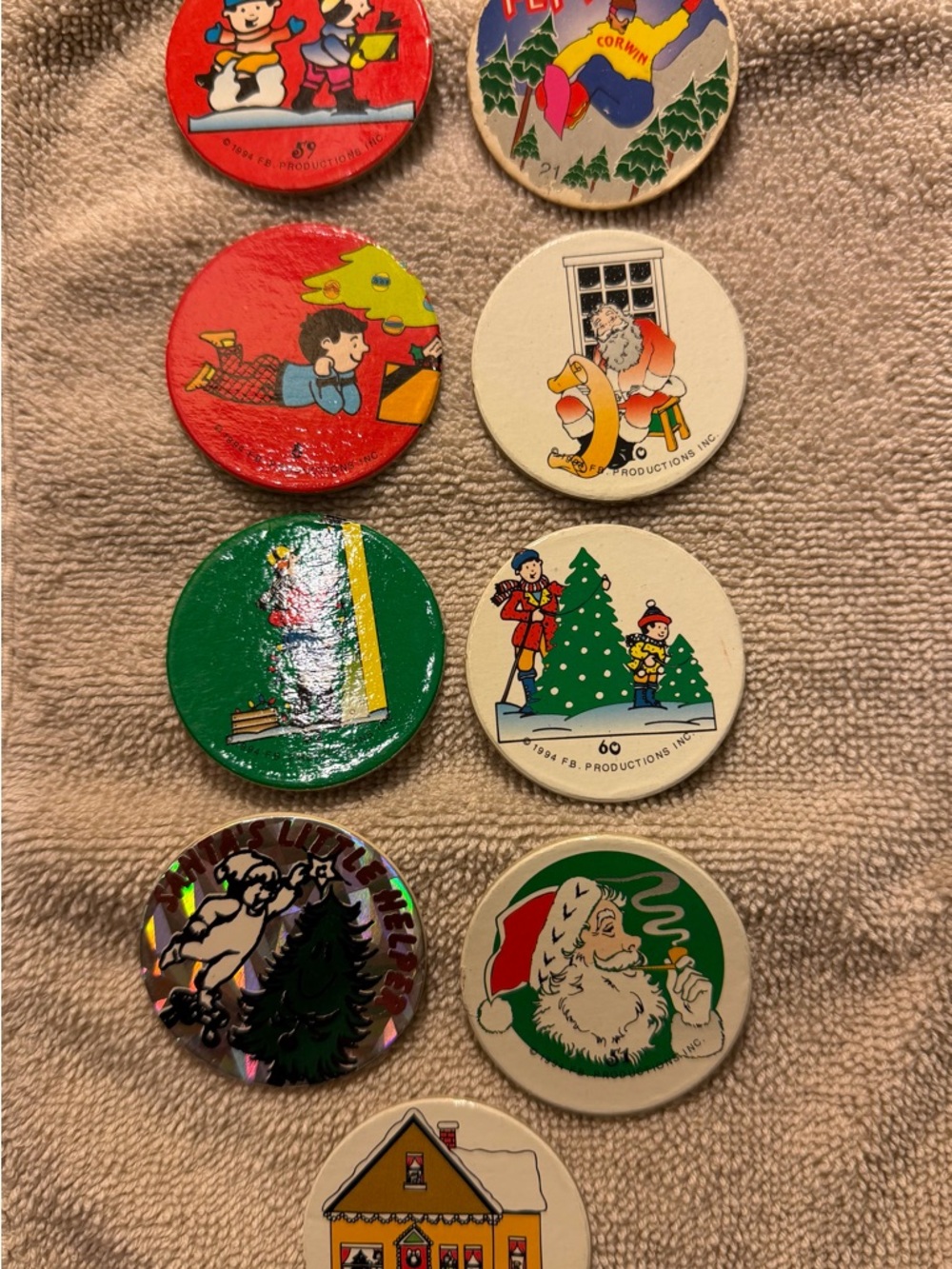 Vintage Cardboard POGS Holiday Decorative Green, Red, White Christmas Theme